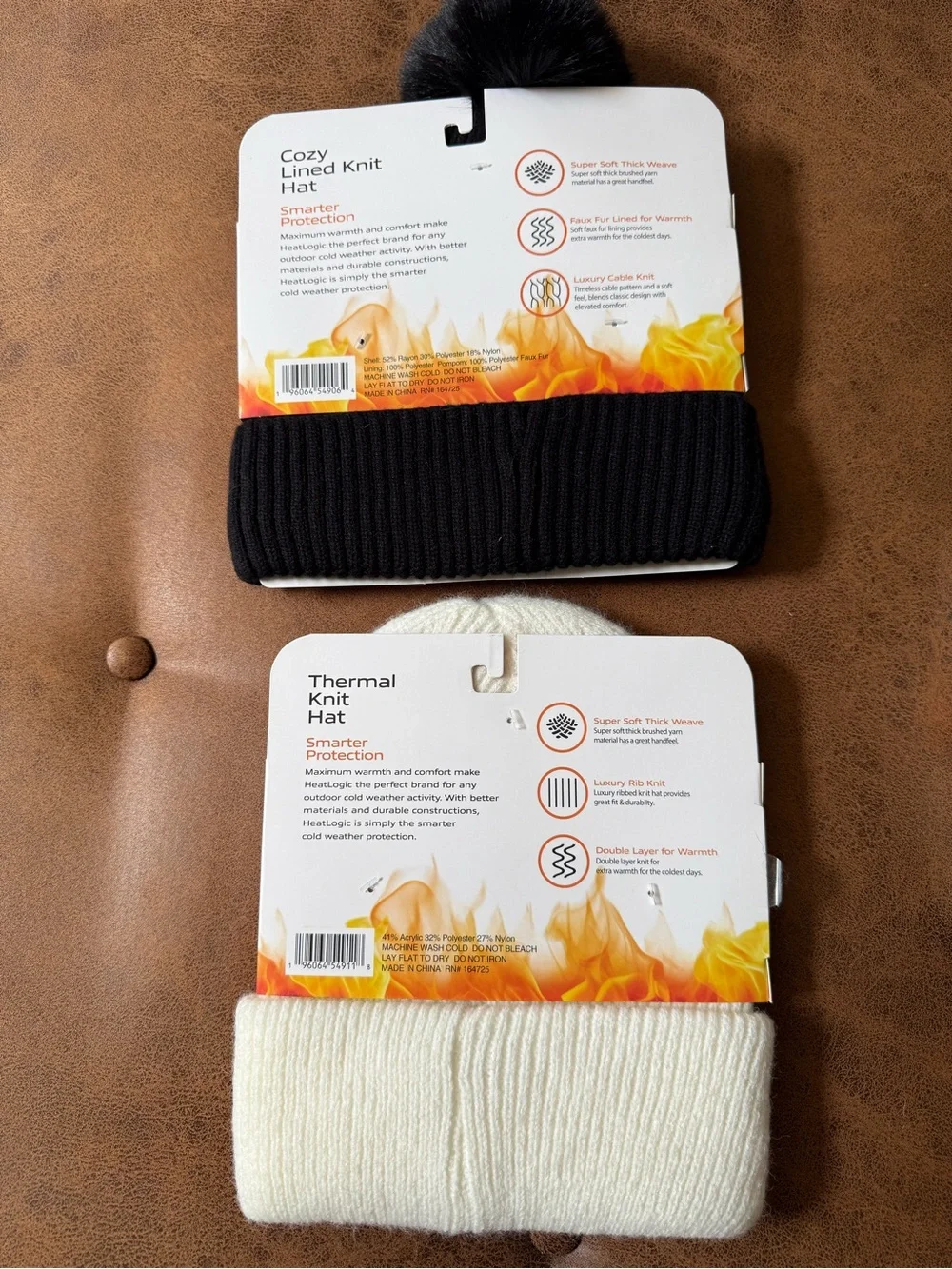Women's Cozy Knit Hat Set — Black Pom & Cream Thermal